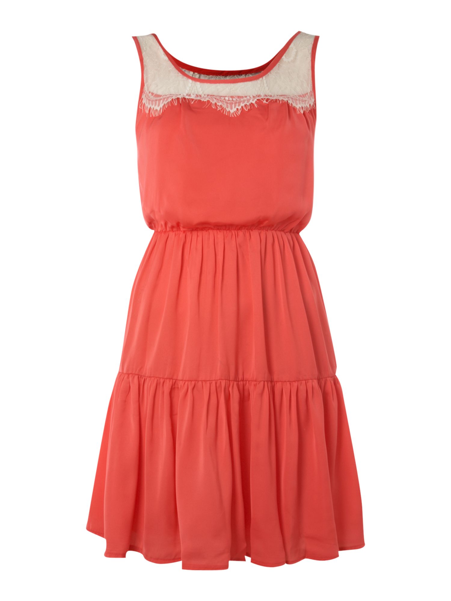 Maggie And Me Lace Detail Tiered Dress in Red (coral) | Lyst