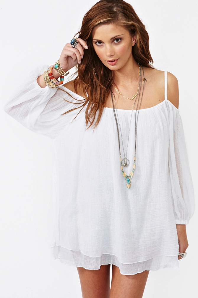 womens white cold shoulder dress