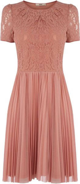 Oasis Lace Pleat Skirt Dress in Pink (cream) | Lyst
