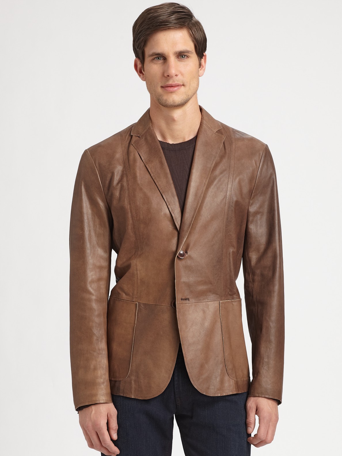 Armani Leather Blazer In Brown For Men | Lyst