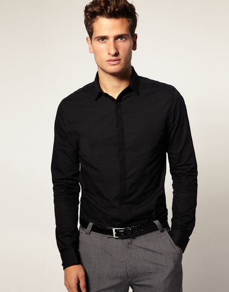 Asos Asos Double Cuff Shirt in Black for Men | Lyst