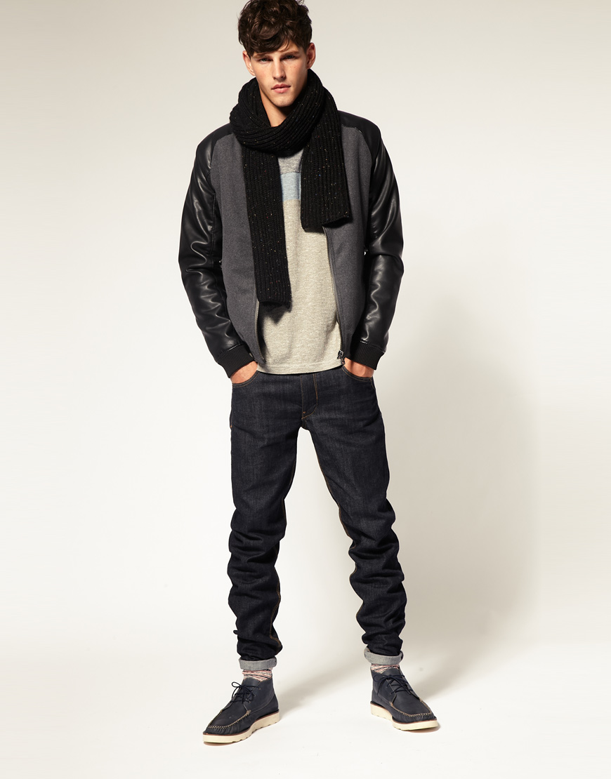 Asos Faux Leather Sleeve Baseball Jacket In Black For Men Lyst Gallery