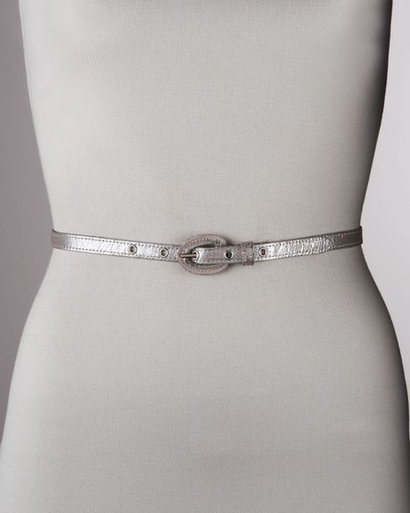 Oscar De La Renta Skinny Metallic Belt in Silver | Lyst