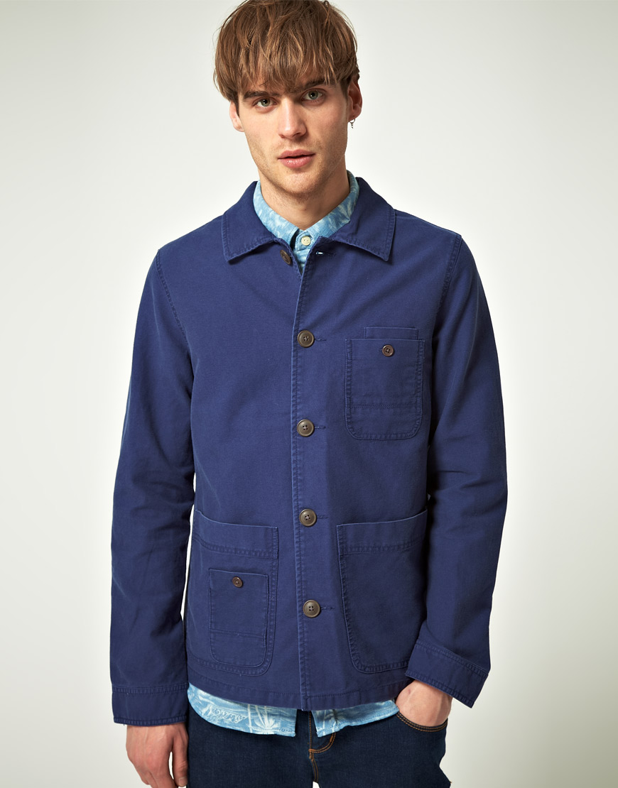 Lyst - River Island Cord Collar Worker Jacket in Blue for Men