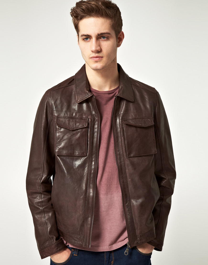 Lyst - River Island Hudson Leather Jacket in Brown for Men
