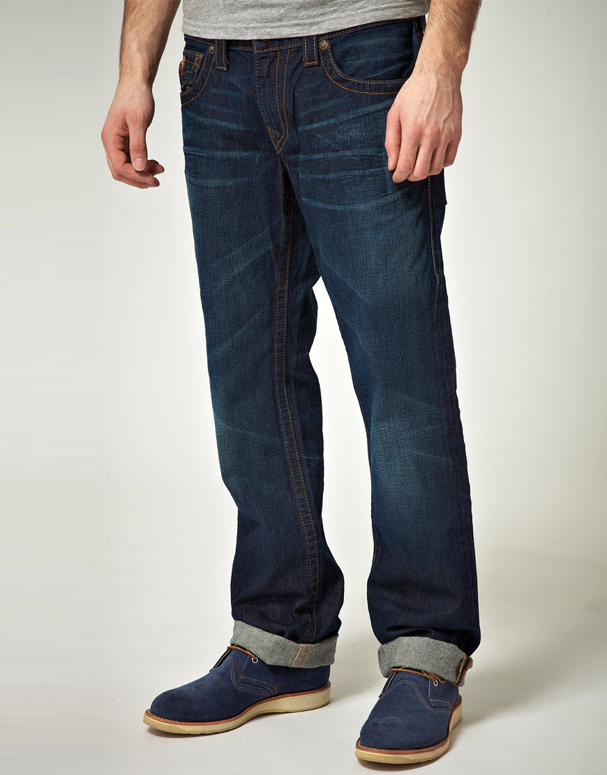 True Religion Straight Ricky Saddle Stitch Jeans in Blue for Men | Lyst