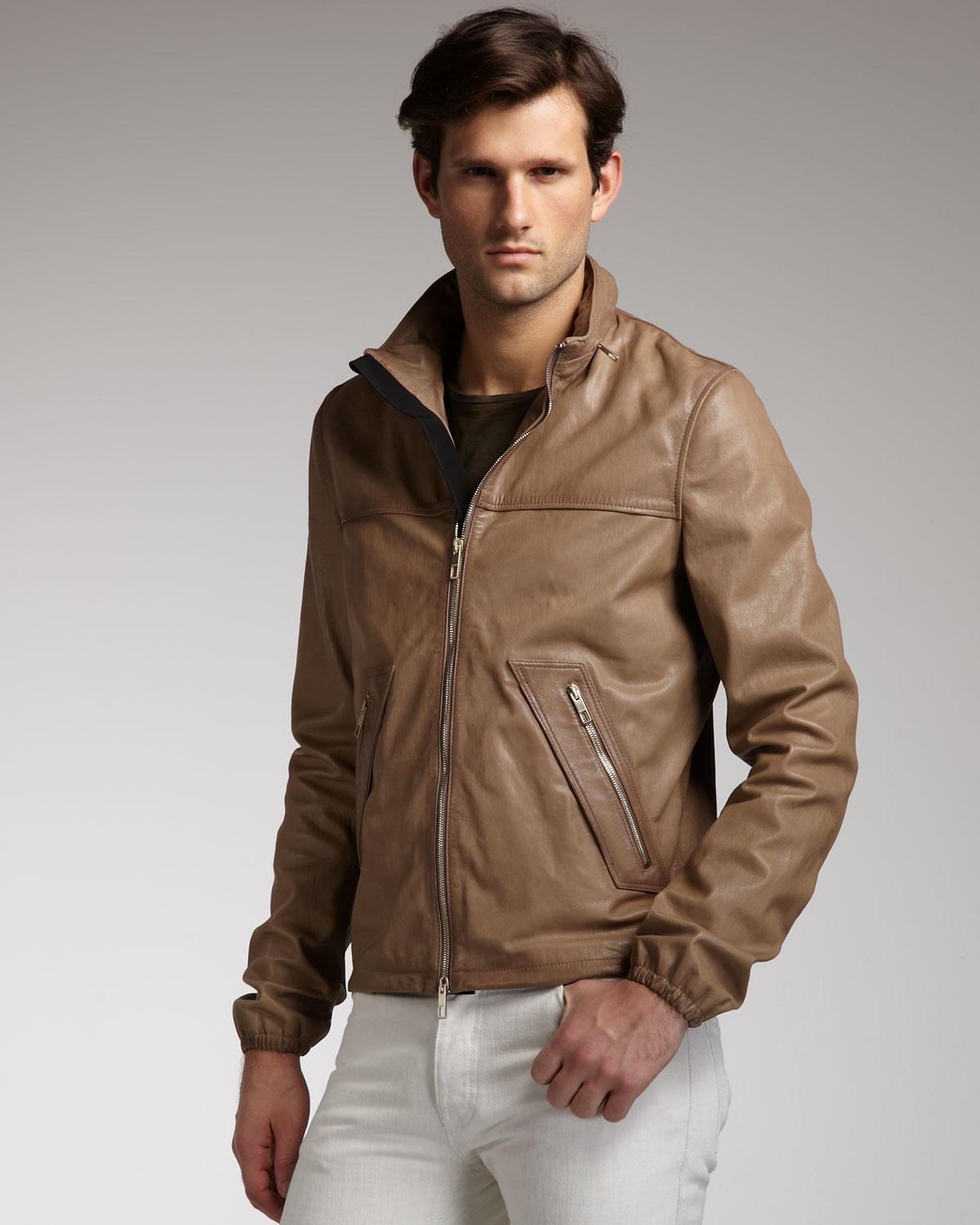 Lyst - Valentino Leather Jacket in Natural for Men