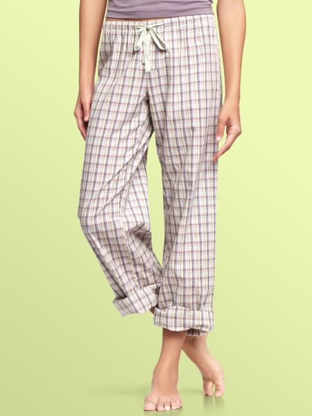 Gap Poplin Rollup Pajama Pants in Gray (lavender plaid) | Lyst