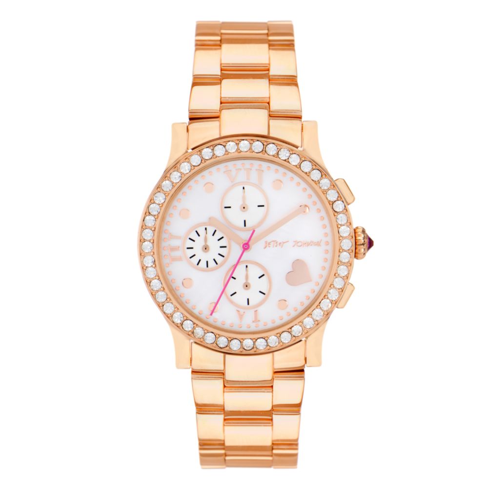 Betsey Johnson Womens Chronograph Rose Gold Tone Stainless Steel ...