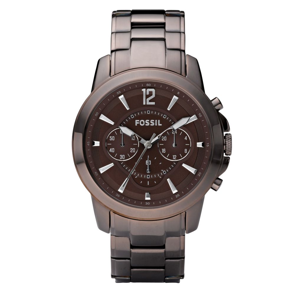 Fossil Mens Chronograph Brown Ion Plated Stainless Steel Bracelet Watch ...