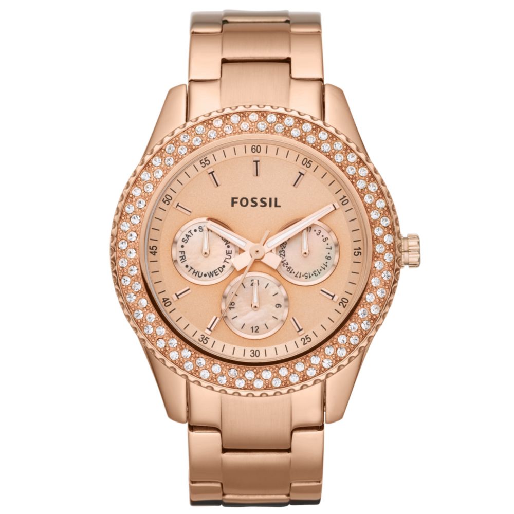 Fossil Chronograph Stella Glitz Rose Gold Ion Plated Stainless Steel ...