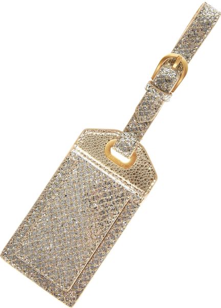 Jimmy Choo Teddy Glitter and Leather Luggage Tag in Gold (champagne) | Lyst