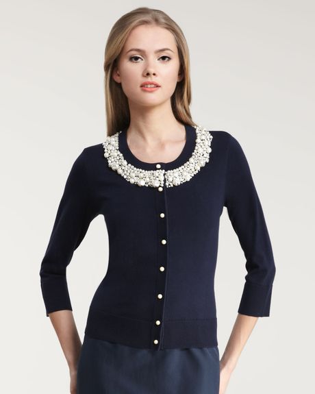 Kate Spade Kati Pearltrim Cardigan in Blue (true navy) | Lyst