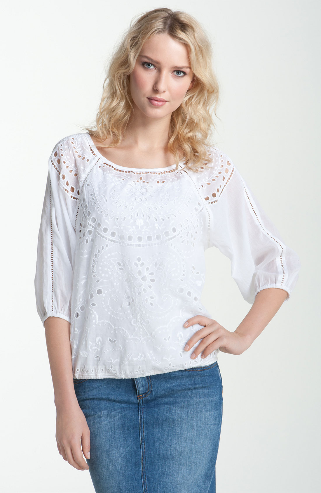 Lucky Brand Jasmine Cutout Blouse in White | Lyst