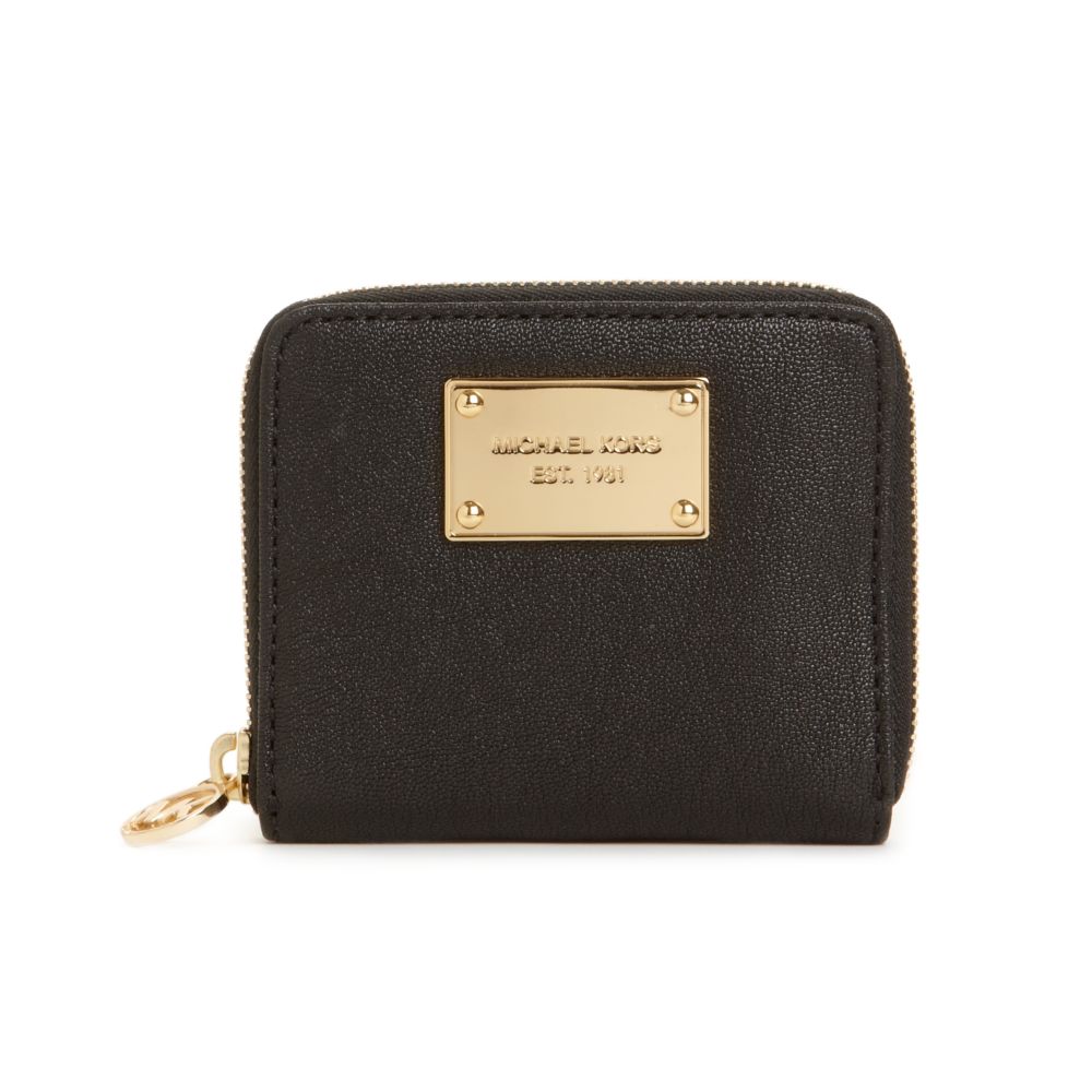 Lyst - Michael Kors Jet Set Gold Ziparound Small Coin Purse in Black