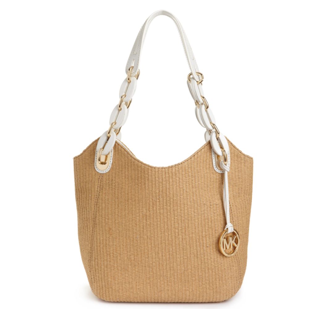 Michael Kors Lily Medium Straw Tote in Brown (natural/ white) | Lyst