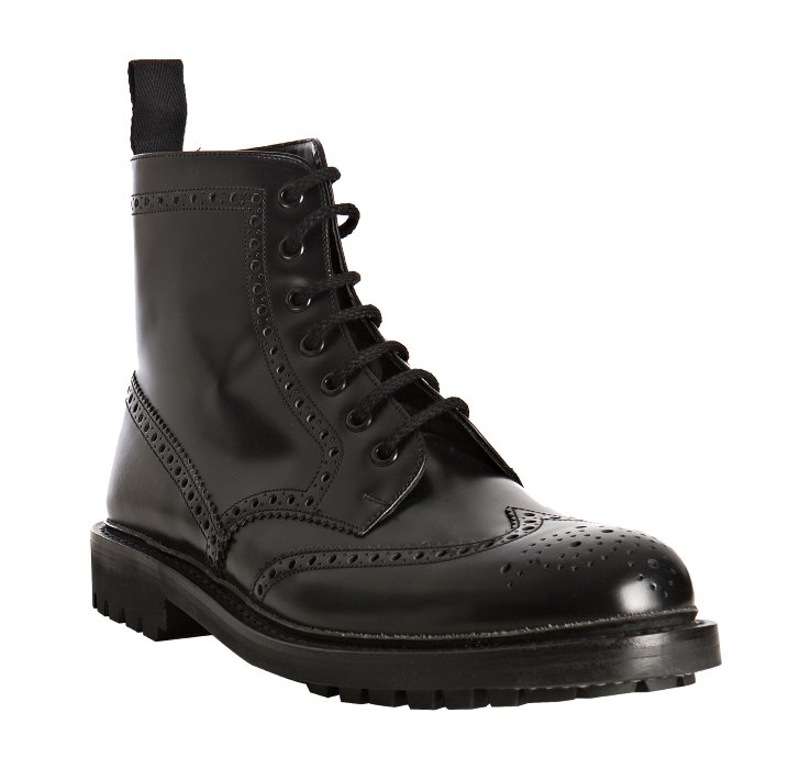 Lyst - Prada Black Shined Leather Wingtip Ankle Boots in Black for Men