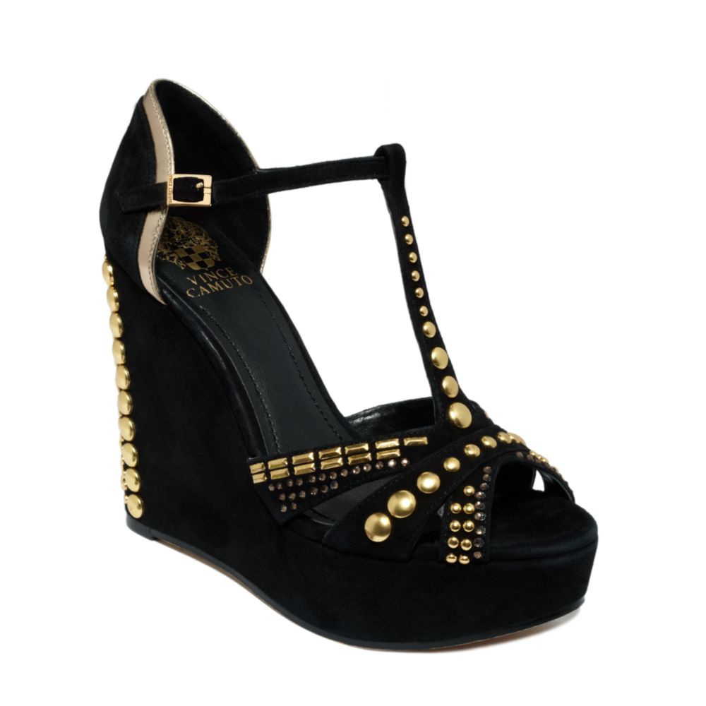 Lyst - Vince Camuto Simonas Studded Wedge Sandals in Black