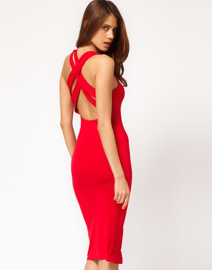 Lyst - Asos Collection Asos Midi Dress with Cross Back Strap in Red