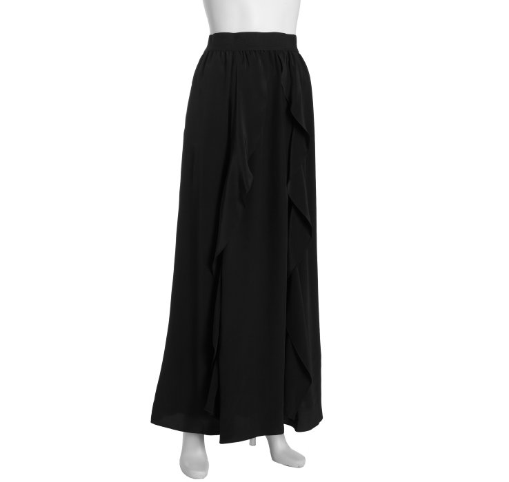 Bcbgmaxazria Black Silk Ruffle Front Maxi Skirt in Black | Lyst