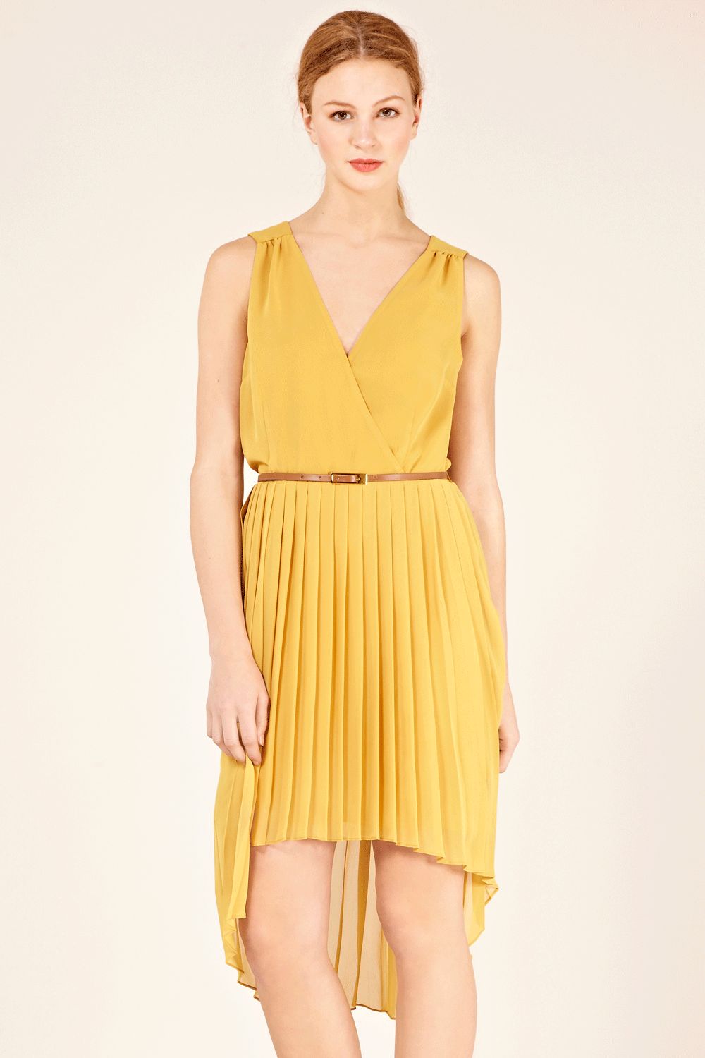 Belted pleated dress