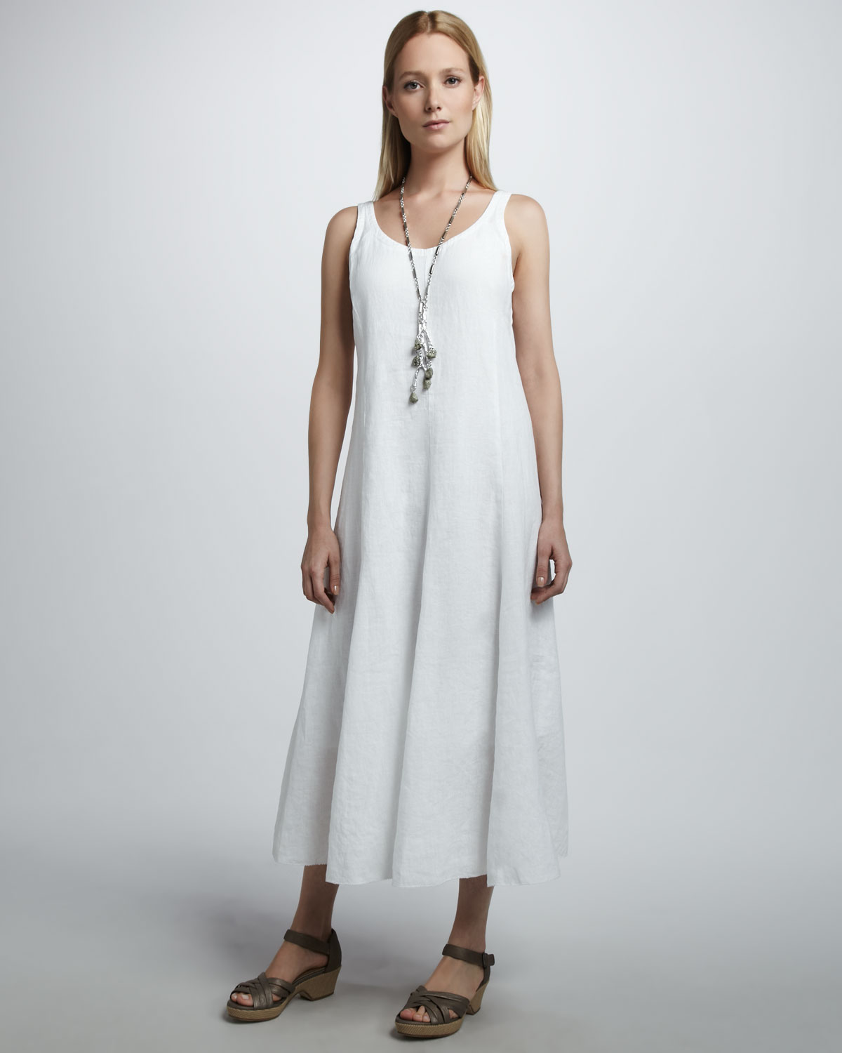 Eileen fisher Linen Maxi Dress in White | Lyst