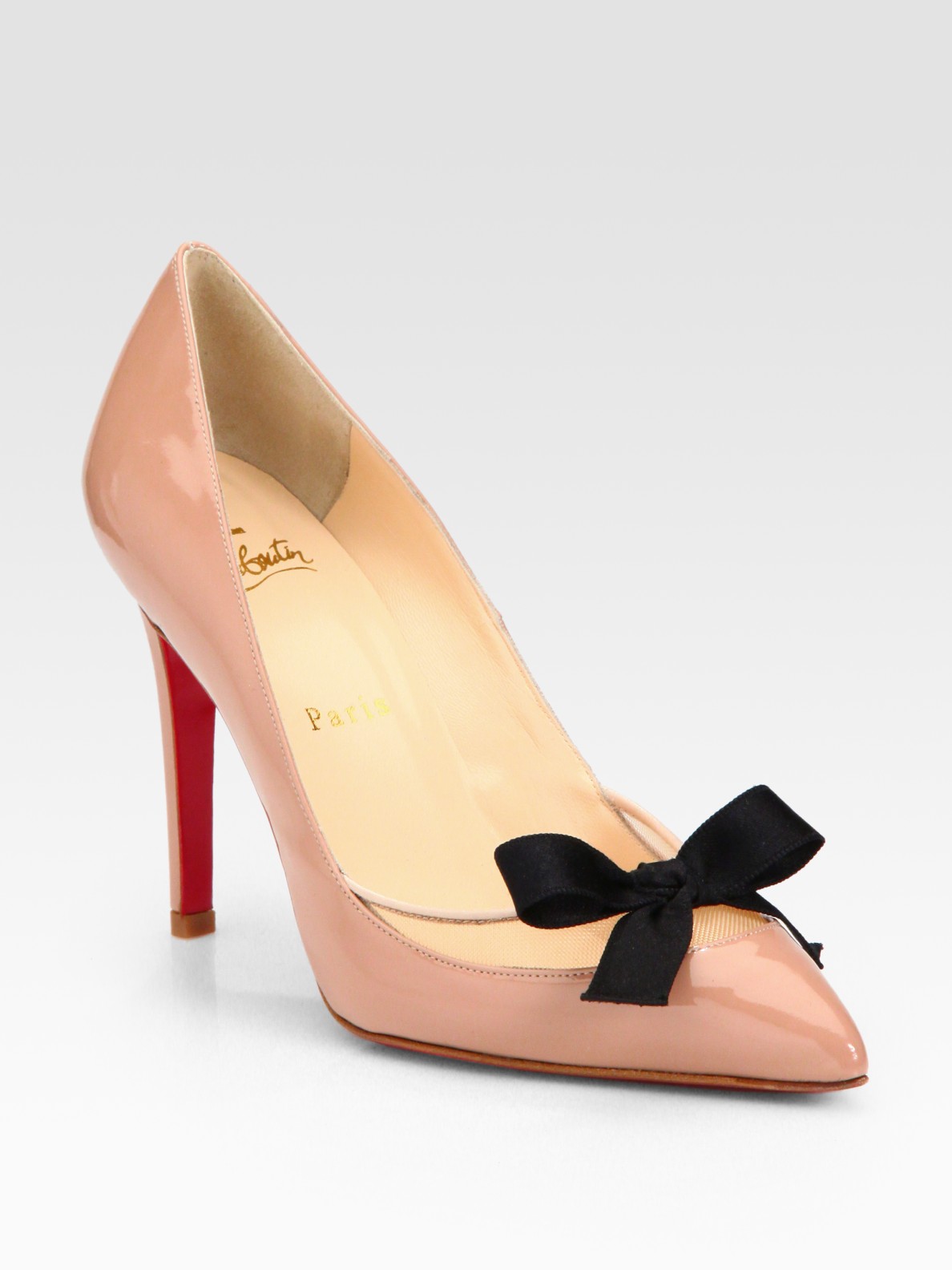 Christian louboutin Patent Leather Bow Pumps in Pink (nude) | Lyst