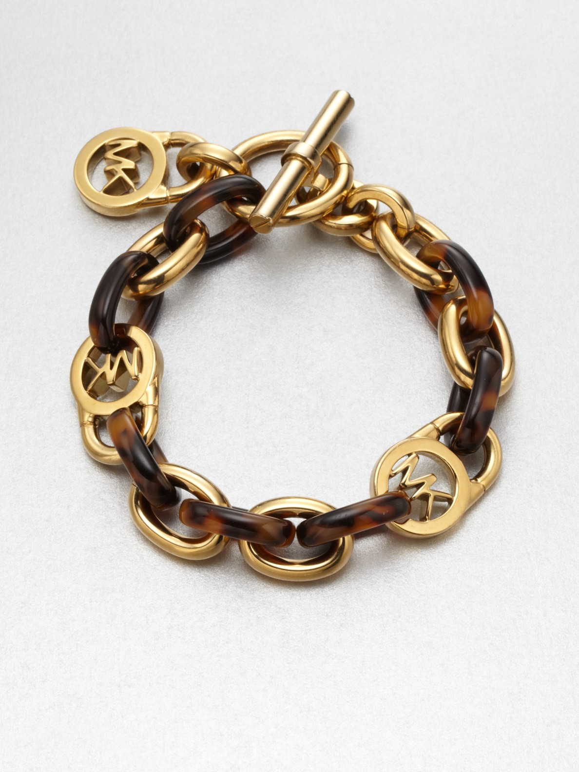 Lyst Michael Kors Tortoise Pattern Logo Lock Chain Link Bracelet Gallery