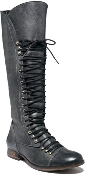 Steve Madden Perrin Tall Lace-up Military Boots in Black (Black Leather ...