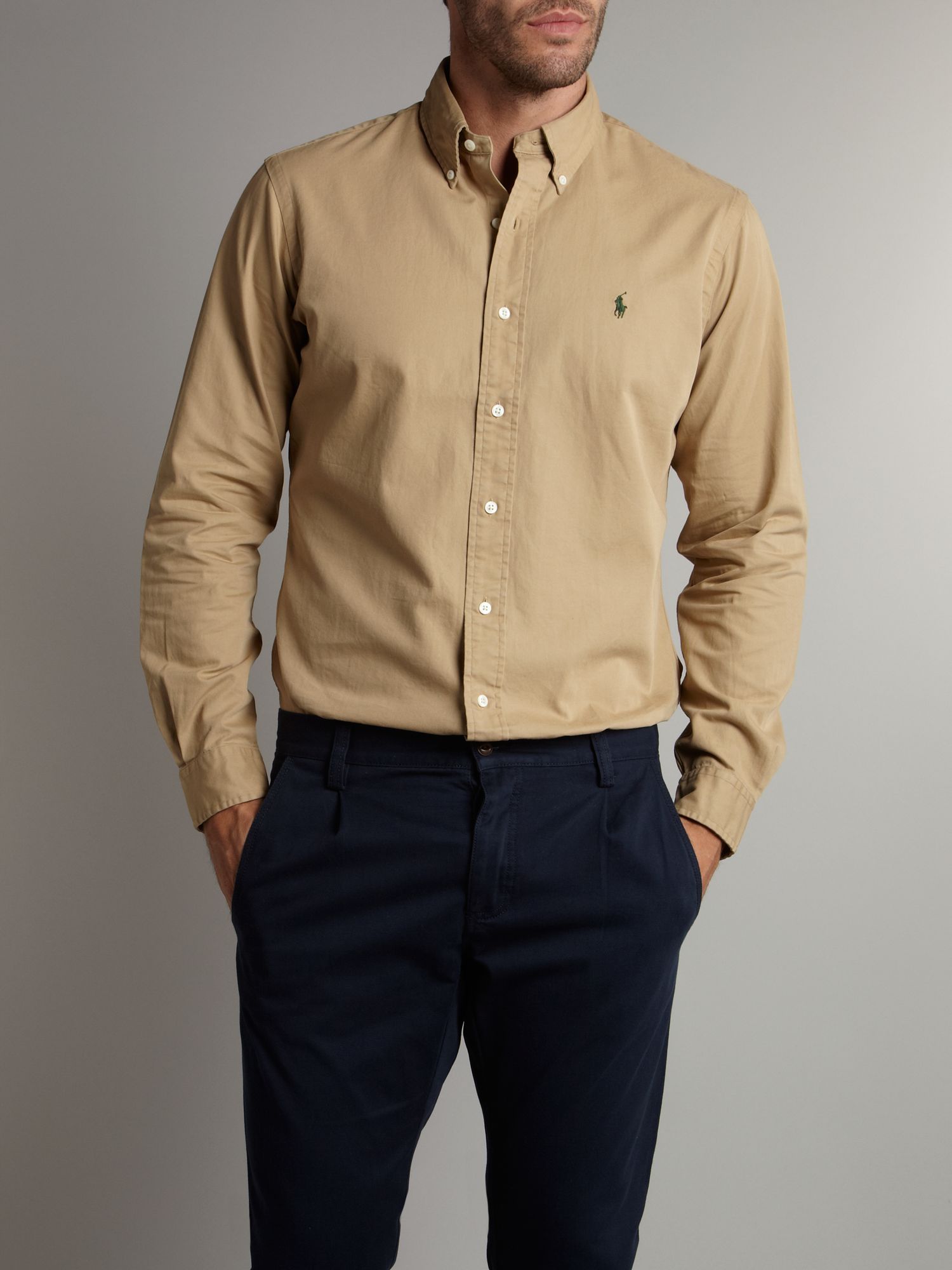 Polo ralph lauren Solid Chino Shirt in Natural for Men | Lyst
