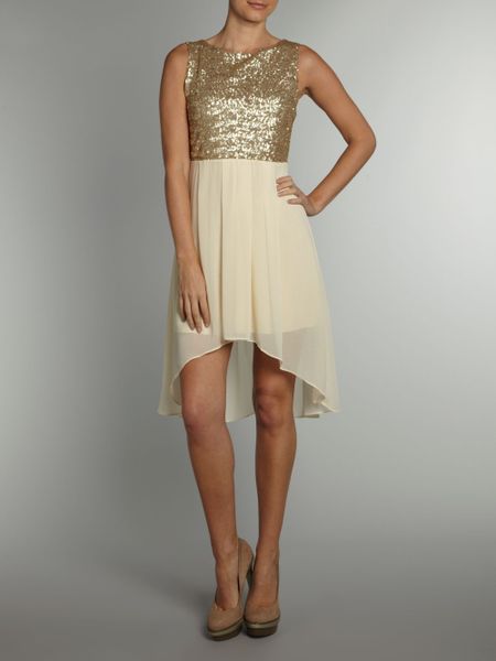 Tfnc Sequin Dress with Hilow Skirt in Beige (cream) | Lyst