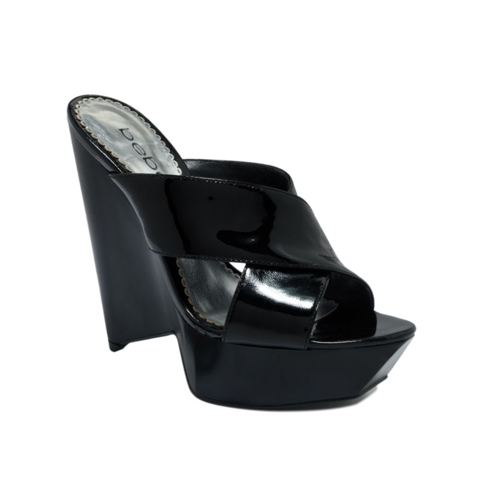 Bebe Kara Platform Slide Sandals in Black (black patent) | Lyst
