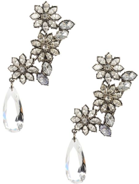 Betsey Johnson Multi Flower and Teardrop Crystal Drop Earrings in White ...