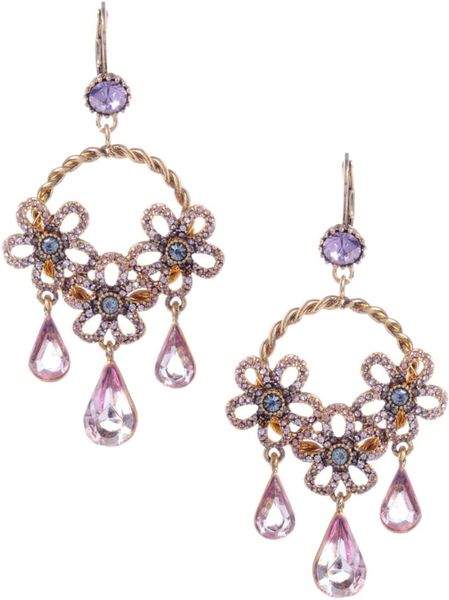 Betsey Johnson Purple Flower Teardrop Hoop Earrings in Purple | Lyst