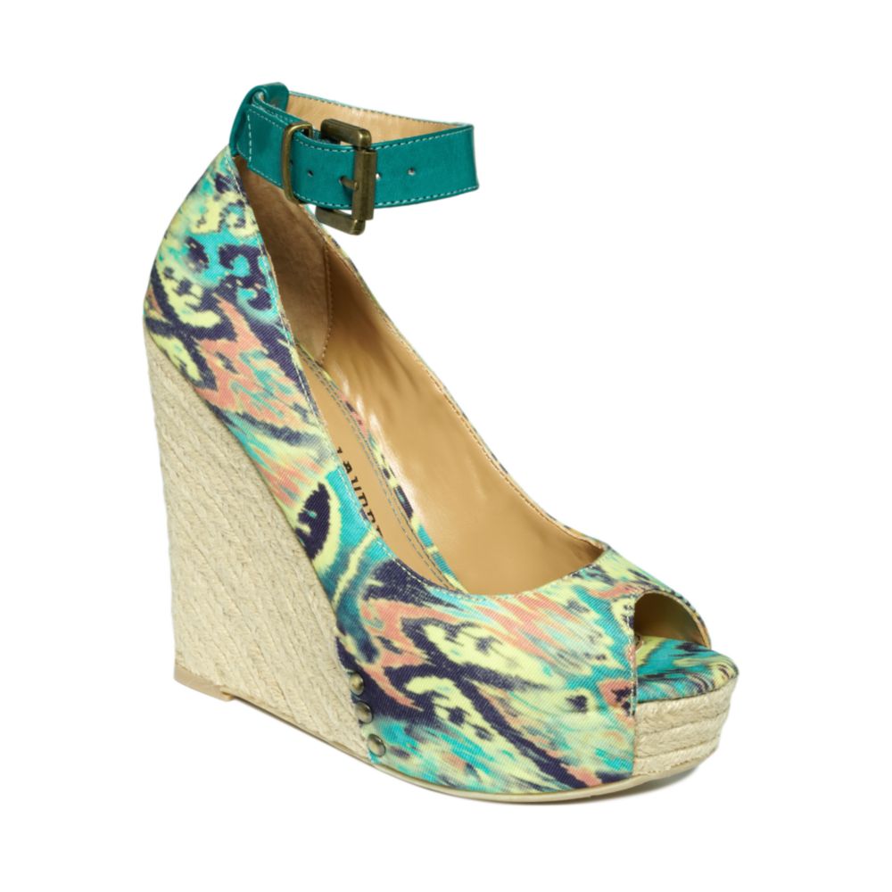 Chinese Laundry Dj Mix Peep Toe Wedges in Green (teal) | Lyst