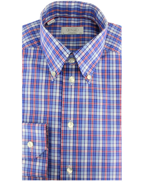 Eton of sweden Blue and White Plaid with Red Windowpane Dress Shirt in ...