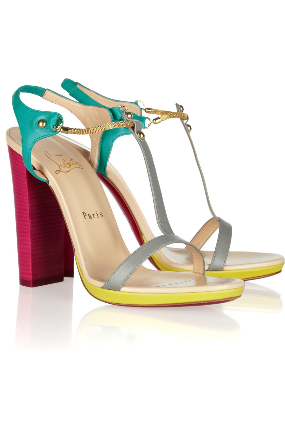 Christian louboutin Sylvieta Leather and Chain Colorblock T-strap ...