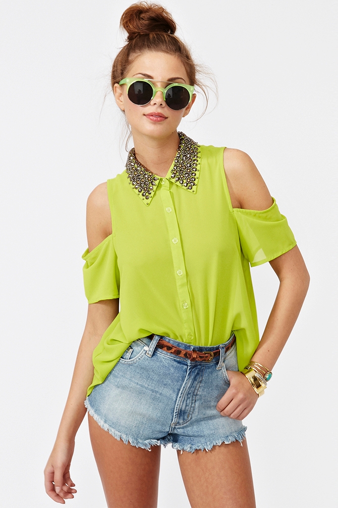 Nasty gal Total Stud Blouse Lime in Green | Lyst