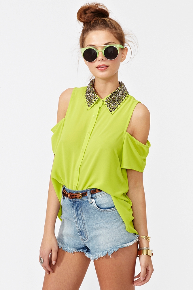 Nasty gal Total Stud Blouse Lime in Green | Lyst
