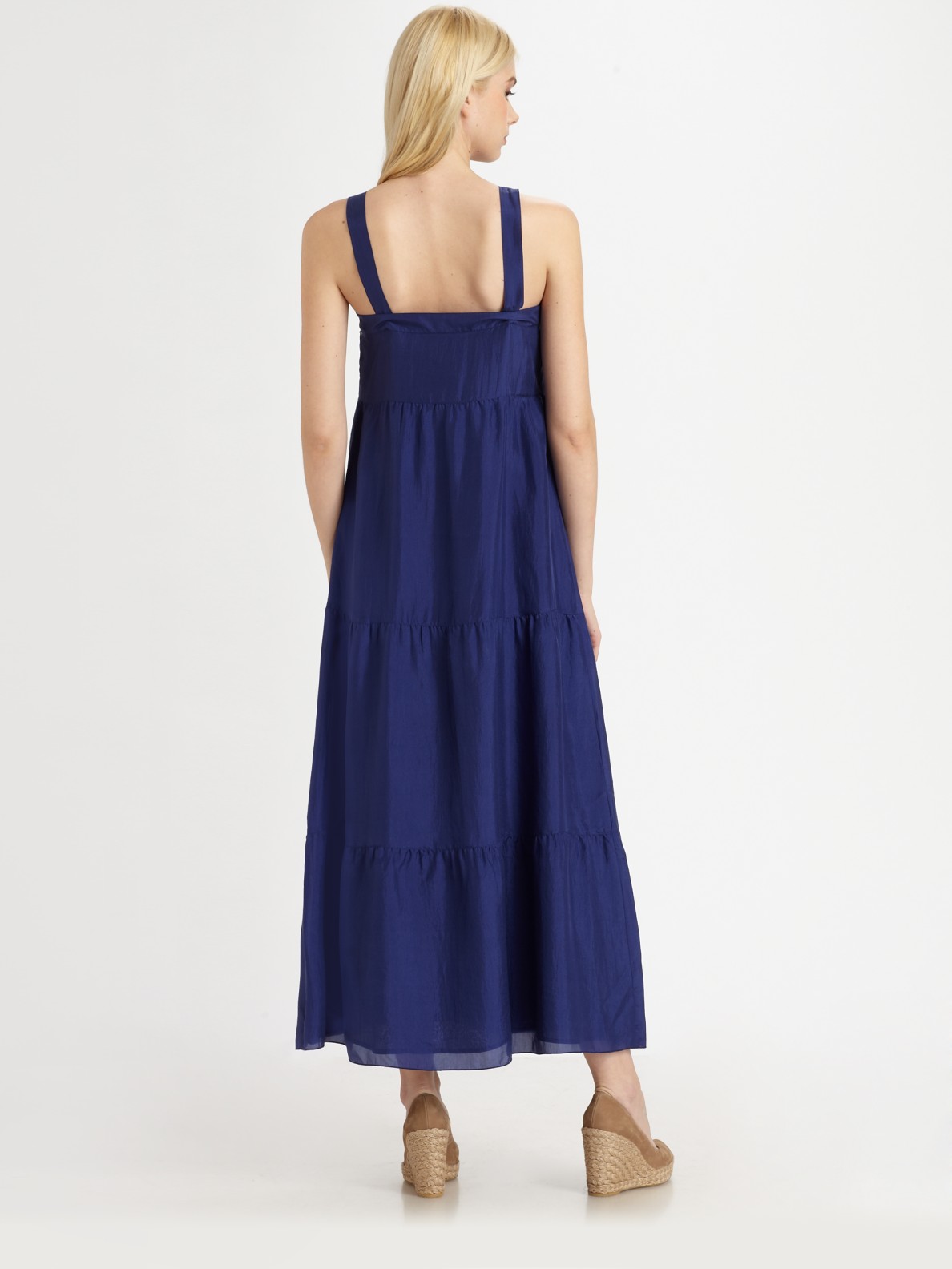 eileen fisher silk maxi sundress in blue lyst eileen fisher silk maxi sundress in blue lyst