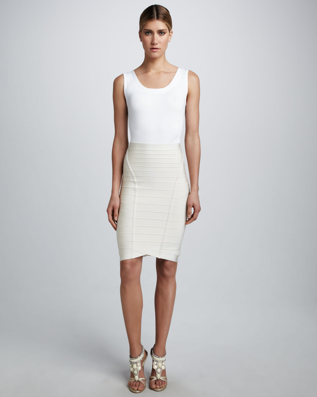 Hervé Léger Bandage Skirt in Beige (corozo) | Lyst