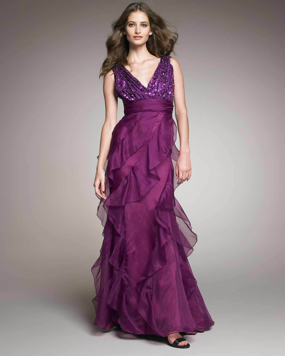 Lyst - Badgley Mischka Sequin-top Organza Gown in Purple