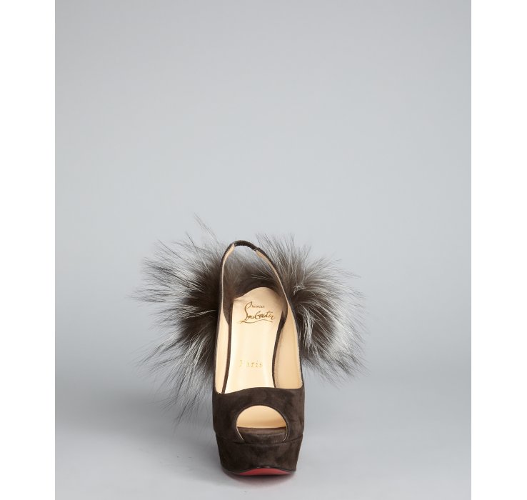 Christian louboutin Charcoal Suede Lady Fur 150 Fox Trimmed Peep ...