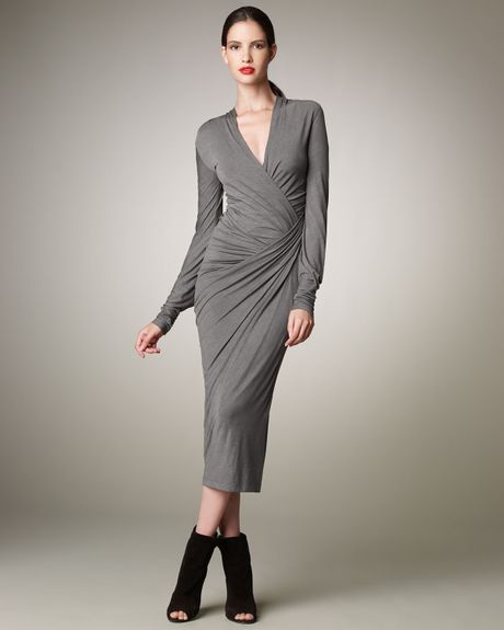 Donna Karan New York Twisted Jersey Dress in Gray (shadow) | Lyst