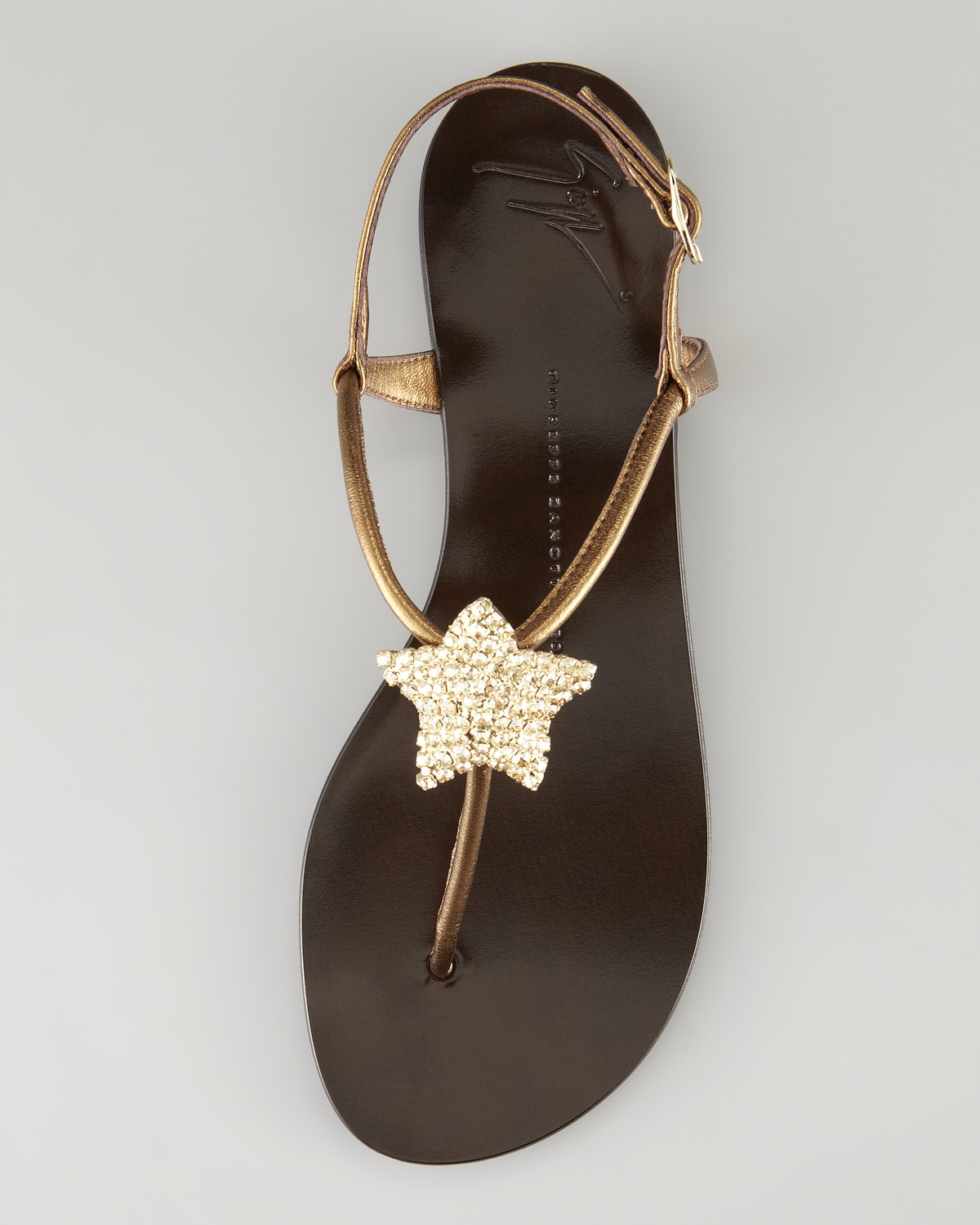 Lyst - Giuseppe Zanotti Flat Crystal Star T-strap Sandal in Metallic
