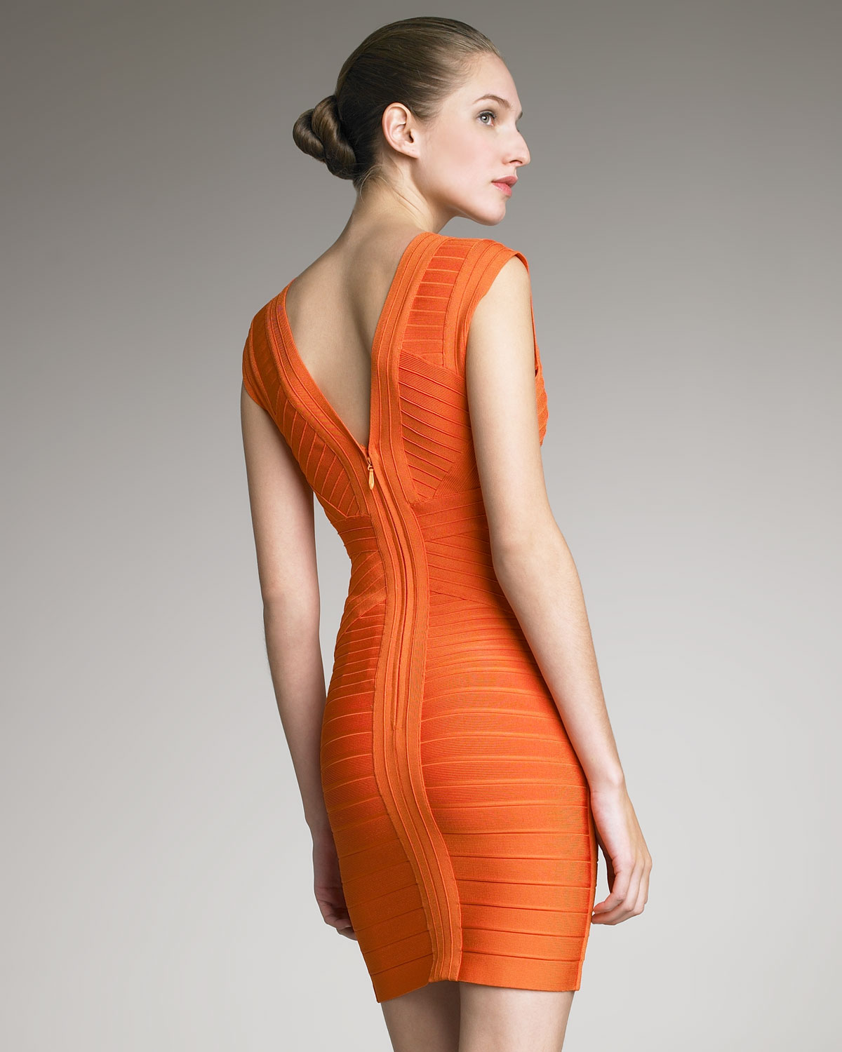 Lyst - Hervé Léger Crisscross Bandage Dress in Orange