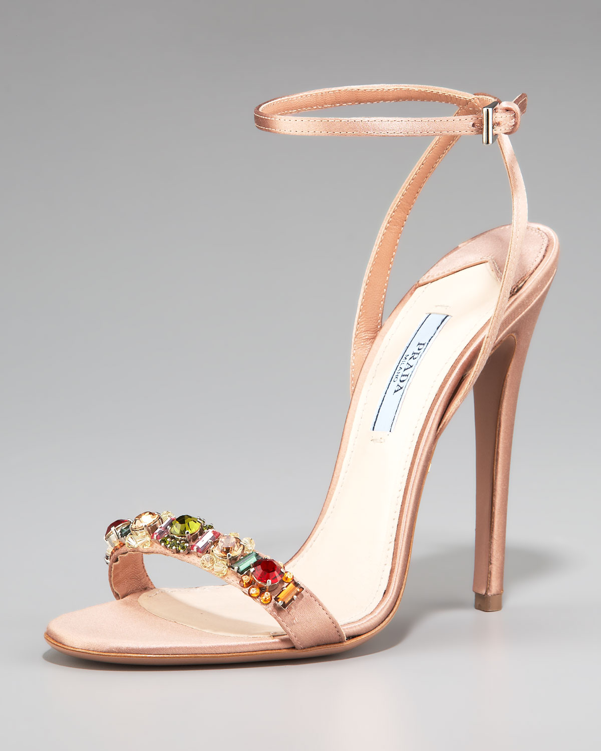 Prada Silk Jeweled Ankle-strap Sandal in Beige (nude) | Lyst  