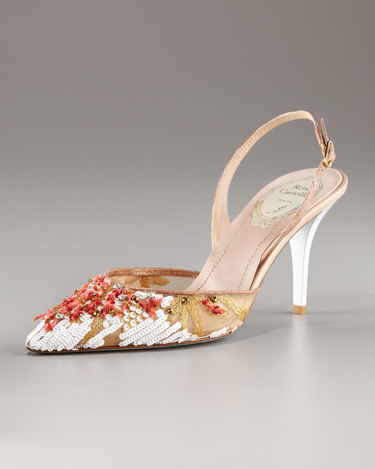 Rene Caovilla Embellished Platform Sandal in Pink (coral gold) | Lyst