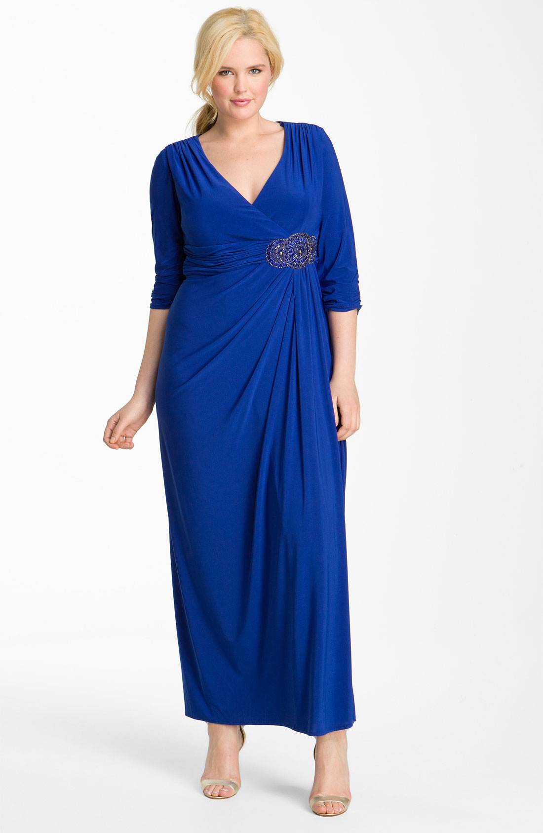 Alex Evenings Beaded Ruched Jersey Gown in Blue (bali blue) | Lyst