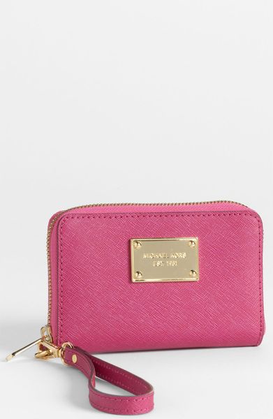 Michael Michael Kors Saffiano Phone Wristlet in Pink (lacquer pink) | Lyst